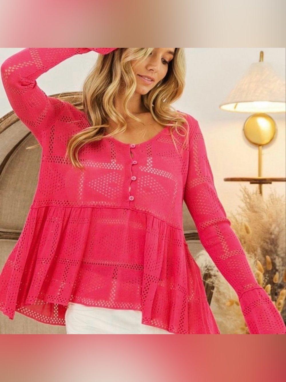 NWT BiBi Babydoll Crochet Tunic Knit Top Size M